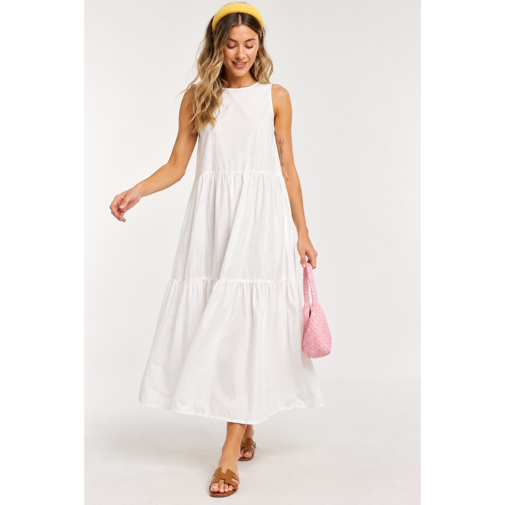 NWT ASOS Womens White Tiered Smock Maxi Dress Sleeveless Tie Back Size US 8